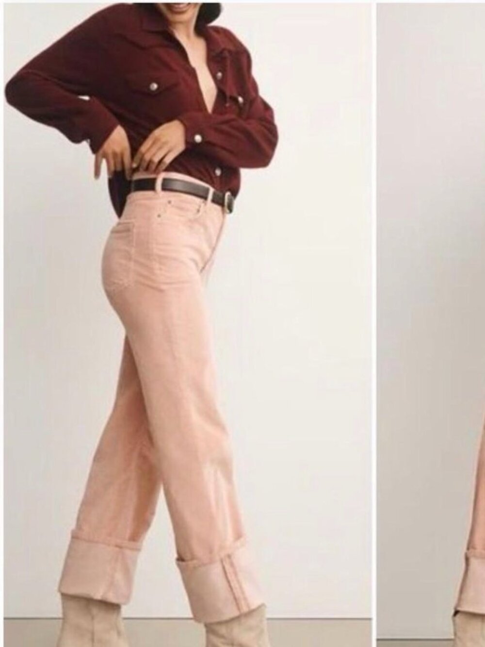 Anthropologie Pilcro pink Scotty high rise cuffed straight leg boho corduroy pan